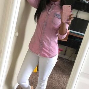 Forever 21 Acid wash button down Top